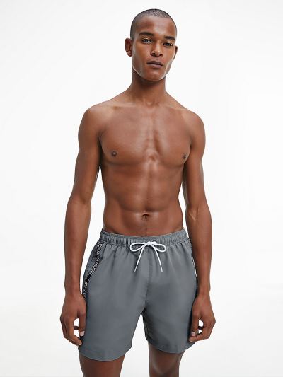 Calvin Klein Fürdőruha HU530913 | Calvin Klein Logo Tape Medium Drawstring Férfi Úszónadrág Szürke
